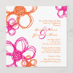 Faire-part de mariage de fleurs sauvages roses et