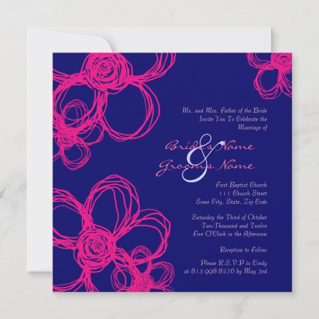 Faire-part de mariage de fleurs sauvages roses et  (Devant)