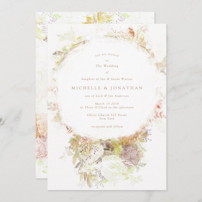 Faire-part de mariage de fleurs vertes d'automne d (Devant / Derrière)