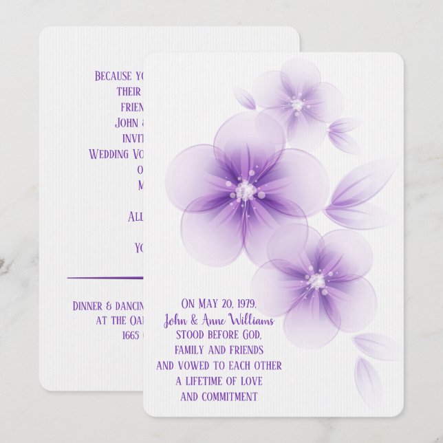 Faire-part de mariage de fleurs violettes pures (Devant / Derrière)