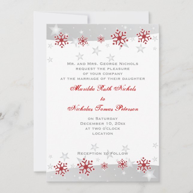 Faire-part de mariage de flocon blanc gris argent  (Devant)