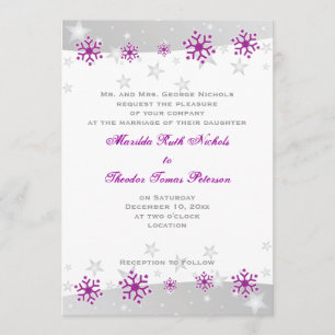 Faire-part de mariage de flocon gris argenté viole