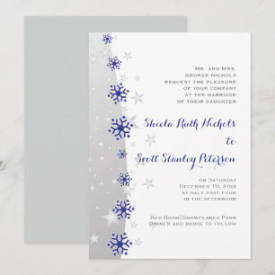 Faire-part de mariage de flocon gris bleu et argen
