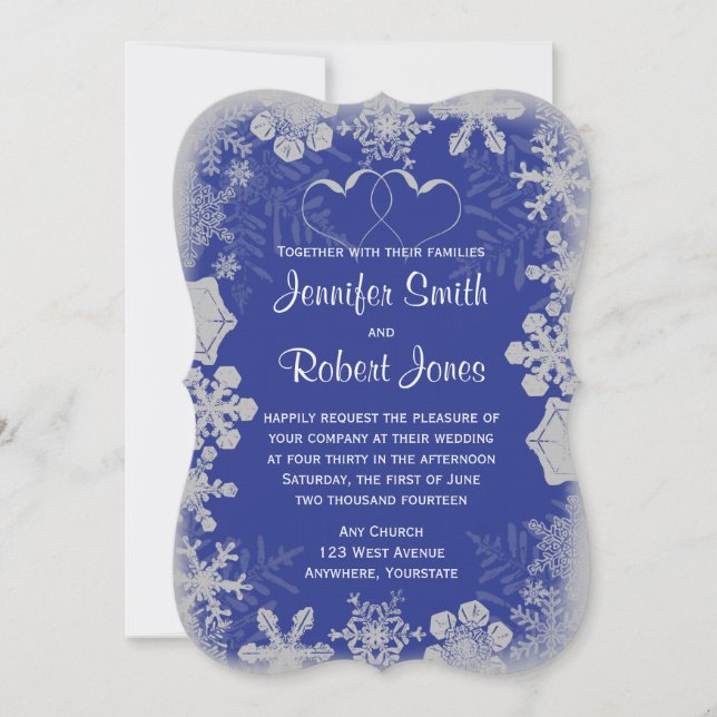 Faire-part de mariage de flocons de neige bleu et  (Devant)