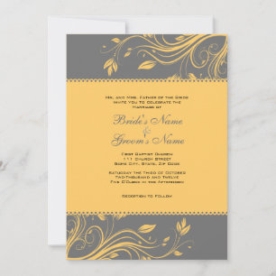 Faire-part de mariage de florions gris et jaunes