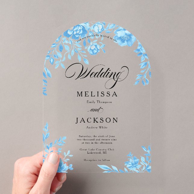 Faire-part de mariage de frontière florale bleue (In situ (ordinateur de poche))