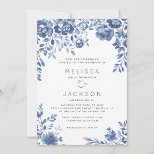 Faire-part de mariage de frontière florale bleue