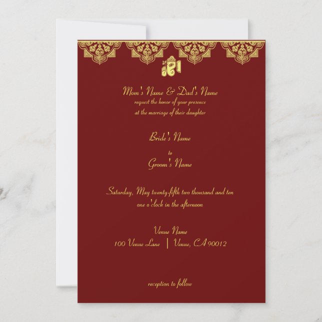 Faire-part de mariage de Ganesh (Devant)