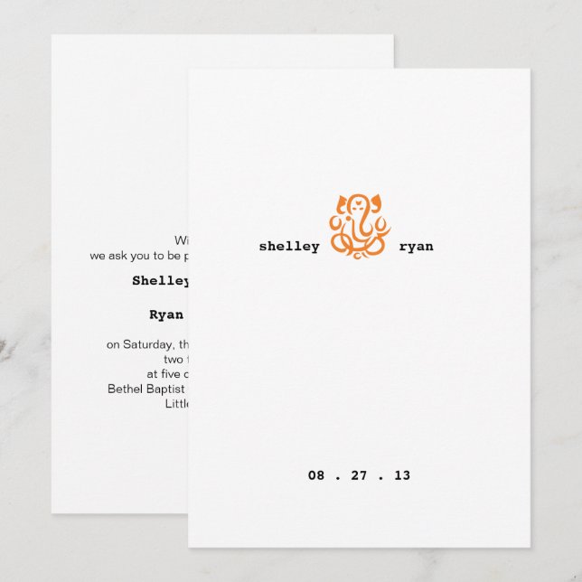 Faire-part de mariage de Ganesha (Devant / Derrière)