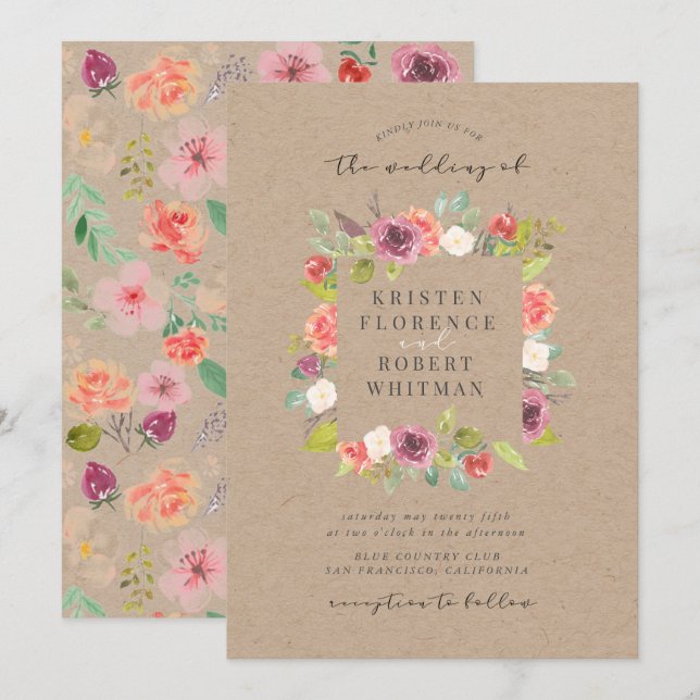 Faire-part de mariage de germe de fleurs d'été rus (Devant / Derrière)