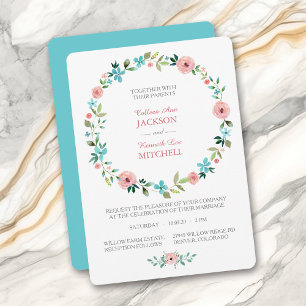 Faire-part de mariage de germe rose bleu printemps