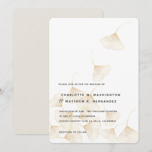 Faire-part de mariage de Ginkgo Gold en chute
