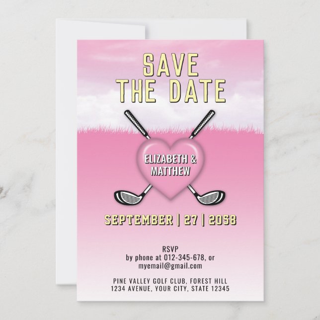 Faire-part de mariage de golf rose (Devant)