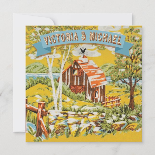 Faire-part de mariage de grange en bois rustique p (Devant)