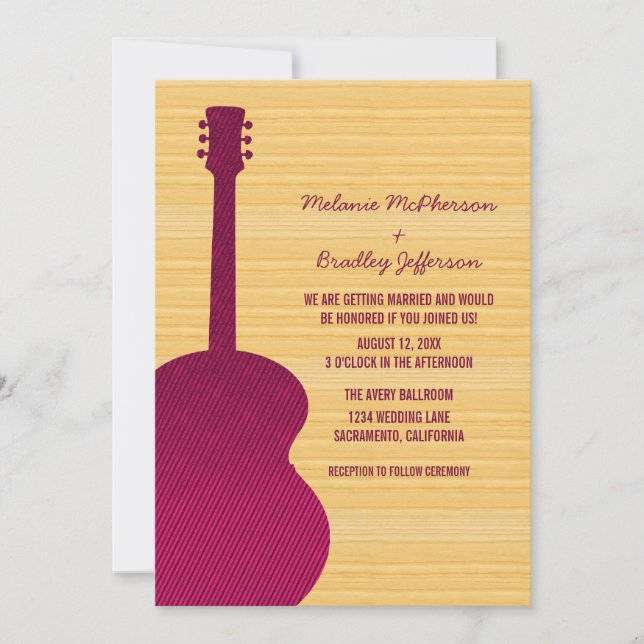 Faire-part de mariage de guitare de pays rose (Devant)