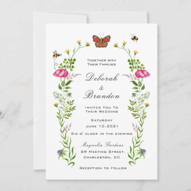 Faire-part de mariage de jardin de fleurs sauvages (Devant)