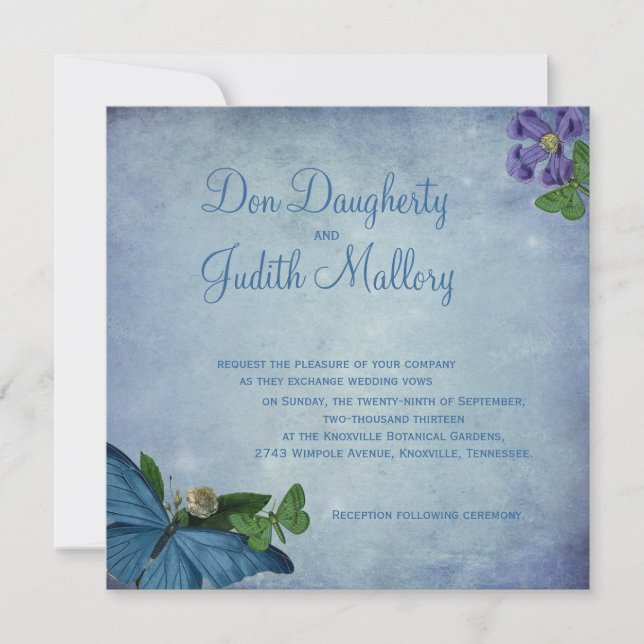 Faire-part de mariage de jardin de papillon (Devant)