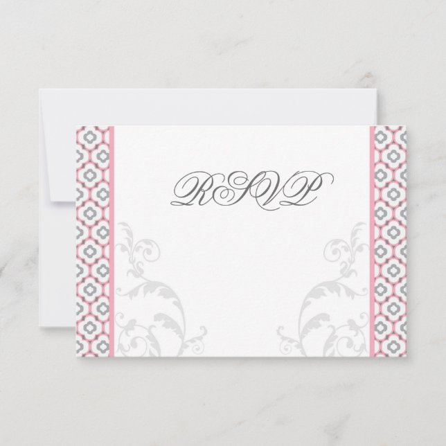 Faire-part de mariage de jardin rose et gris éléga (Devant)