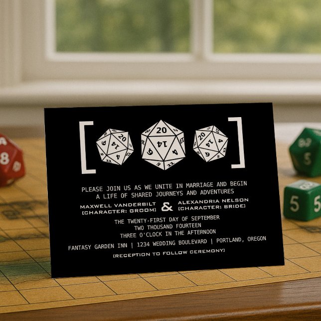 Faire-part de mariage de jeu de dés Black D20 (Black D20 Dice Gamer Wedding Invitation)