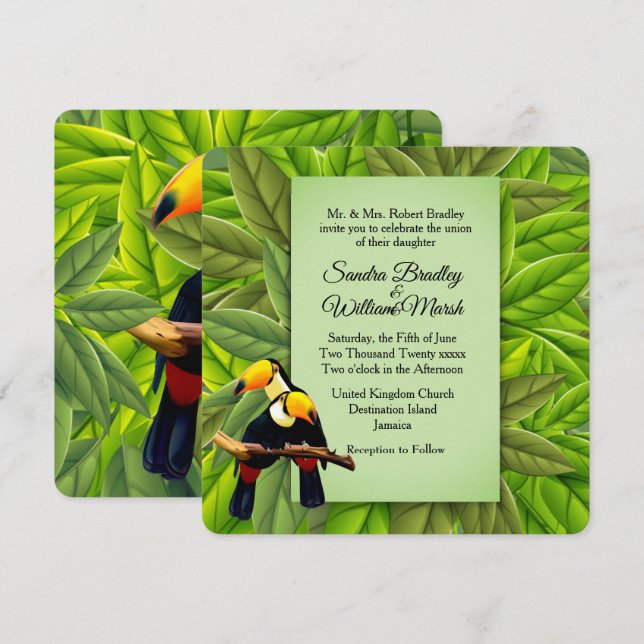 Faire-part de mariage de Jungle Toucans (Devant / Derrière)