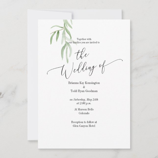 Faire-part de mariage de la branche d'olive aquare (Devant)