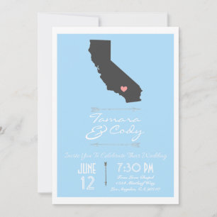 Faire-part de mariage de la Californie de bleu de