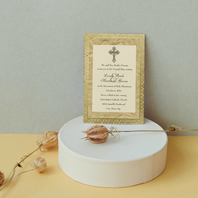 Faire-part de mariage de la Croix catholique vinta (Créateur téléchargé)