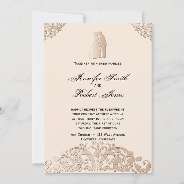 Faire-part de mariage de la Filigue d'or victorien (Devant)