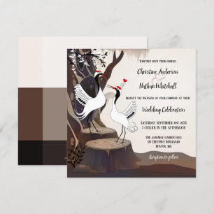 Faire-part de mariage de la forêt de grues japonai