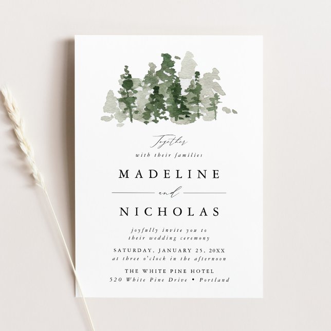 Faire-part de mariage de la forêt de pins rustique (Créateur téléchargé)