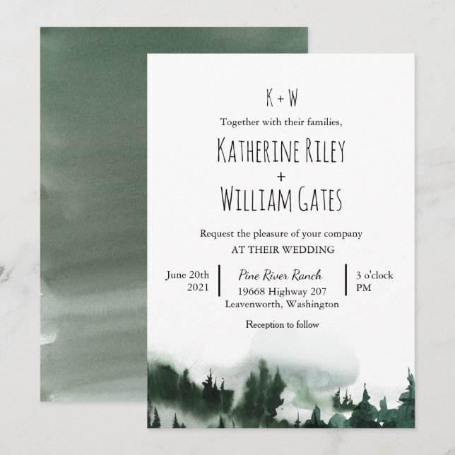 Faire-part de mariage de la forêt rustique (Devant / Derrière)