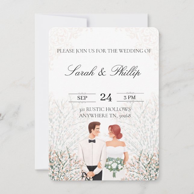 Faire-part de mariage de la mariée et de la chambr (Devant)
