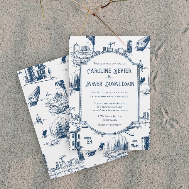 Faire-part de mariage de la marine de Boston Toile (Créateur téléchargé)