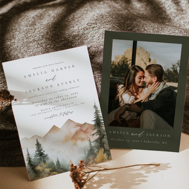 Faire-part de mariage de la montagne Watercolor (Créateur téléchargé)