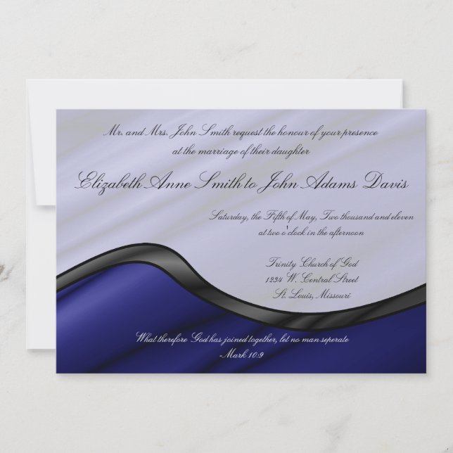 Faire-part de mariage de la vague de soie bleue (Devant)