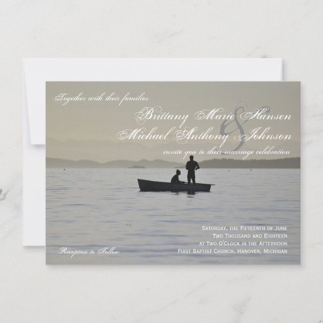 Faire-part de mariage de lac silhouette de bateau (Devant)