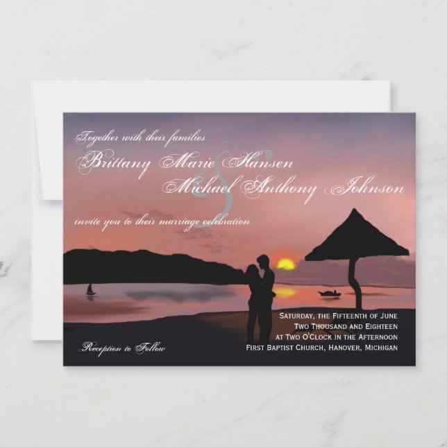 Faire-part de mariage de lac silhouette de couples (Devant)