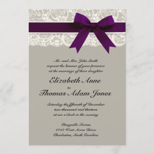 Faire-part de mariage de lacet de ruban gris et de