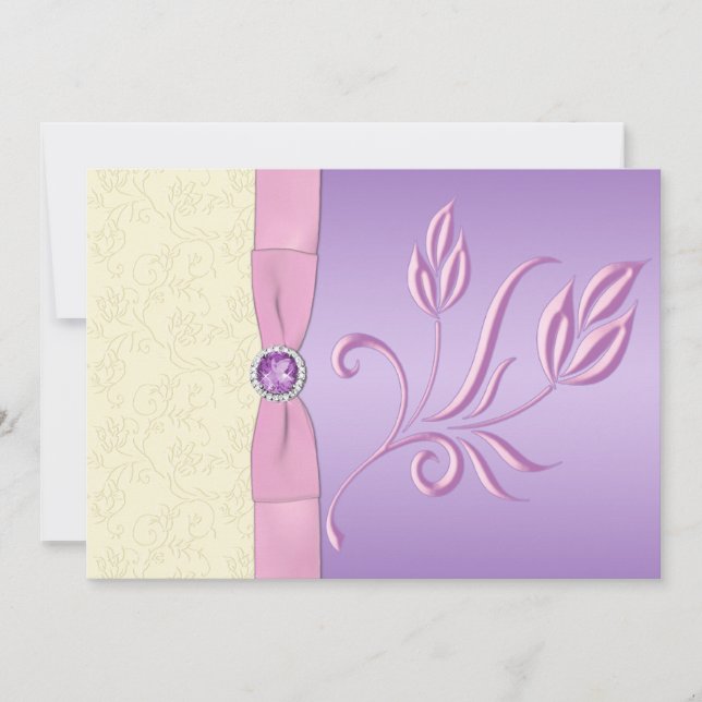 Faire-part de mariage de lavande, de rose et (Devant)