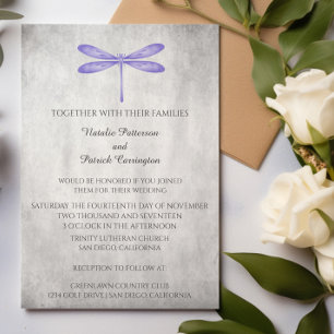 Faire-part de mariage de libellule violette