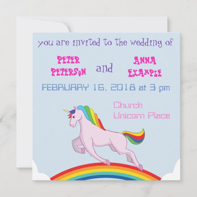 Faire-part de mariage de licorne (Devant)