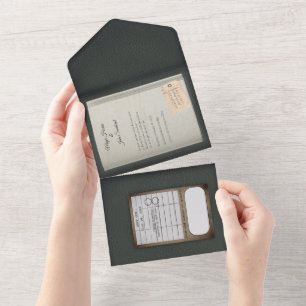 Faire-part de mariage de livre doré vert Sage
