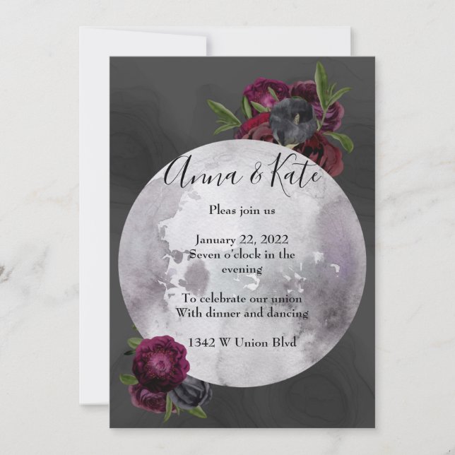 Faire-part de mariage de lune florale aquarelle (Devant)