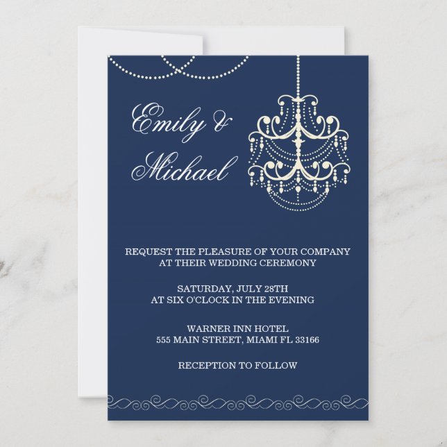 Faire-part de mariage de lustre bleu (Devant)