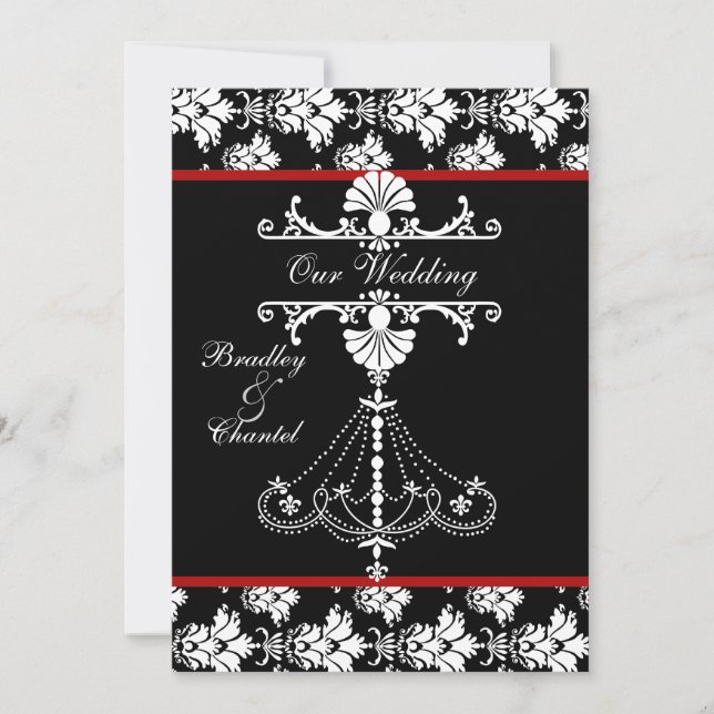 Faire-part de mariage de lustre rouge, noir, blanc (Devant)