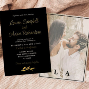 Faire-part de mariage de luxe Black & Gold Foil