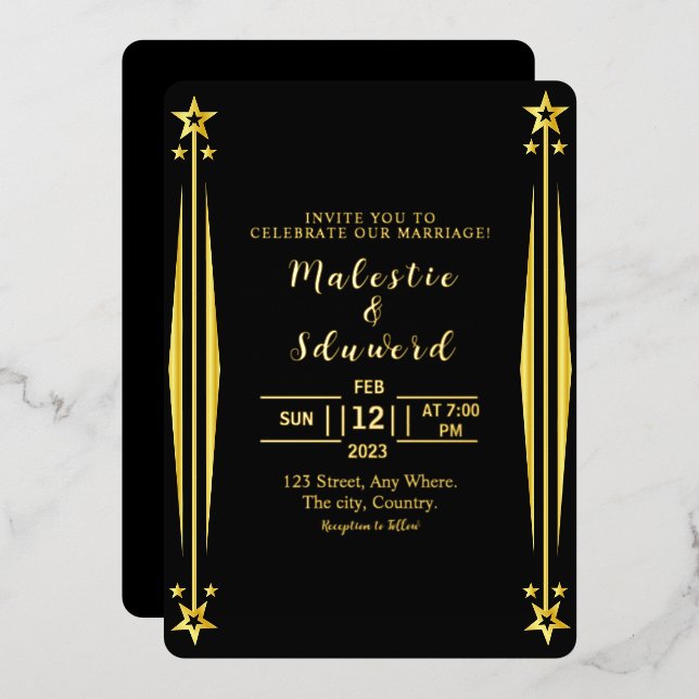 Faire-part de mariage de luxe en feuille d'or cart (Recto/Verso)