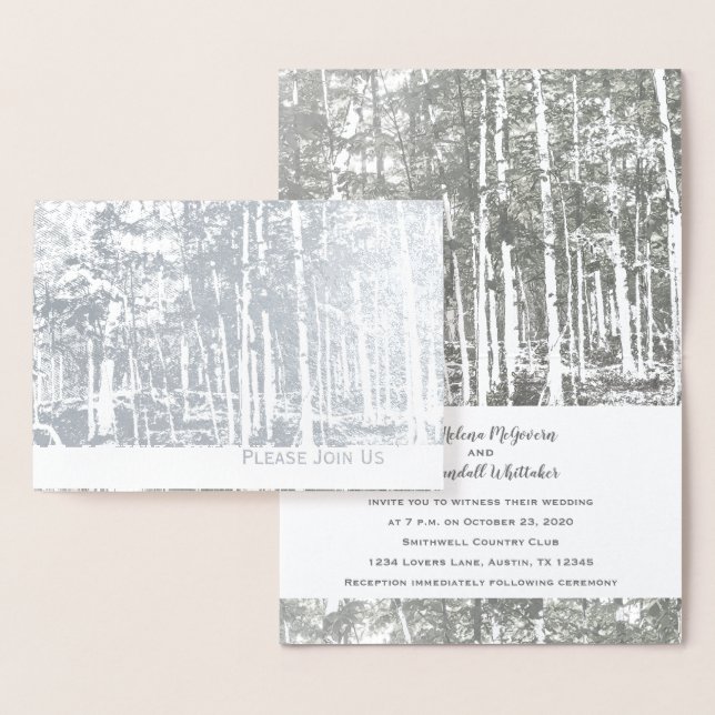 Faire-part de mariage de luxe Foil Silver Trees (Affichage)