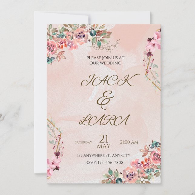 Faire-part de mariage de luxe rose (Devant)