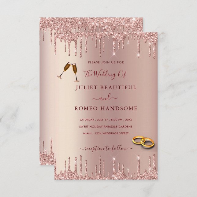 Faire-part de mariage de luxe Rose Gold Blush Driv (Devant / Derrière)